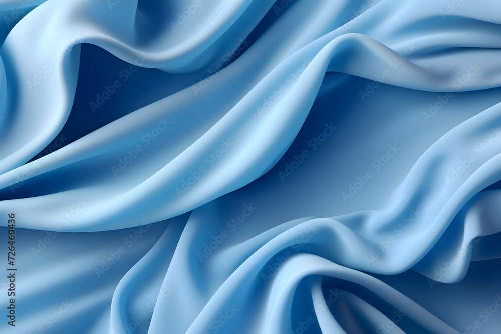 Fototapeta premium 3d render, abstract background with folded textile ruffle, blue cloth macro.