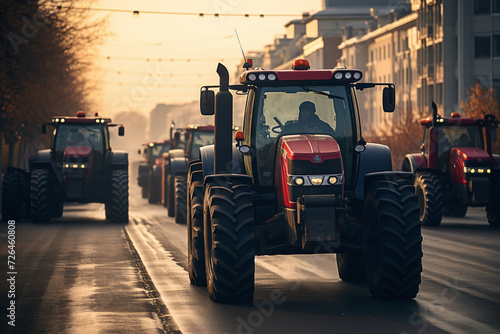 Many tractors blocked city streets and caused traffic jams in city. Agricultural workers protesting against tax increases, changes in law, abolition of benefits on protest rally in street © Carolina Santos 