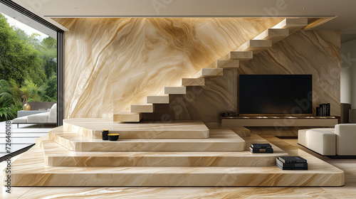 Luxurious Wooden Staircase Design in a Modern Living Space