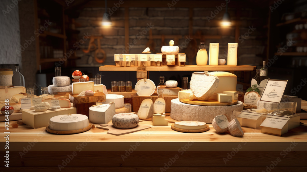Variety of Cheeses in a Rustic Setting - Generative AI