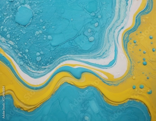 a beautiful blue and yellow paint effect, in the style of fluid acrylics, streaked, water drops