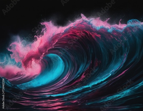 a abstract painting with red and blue waves