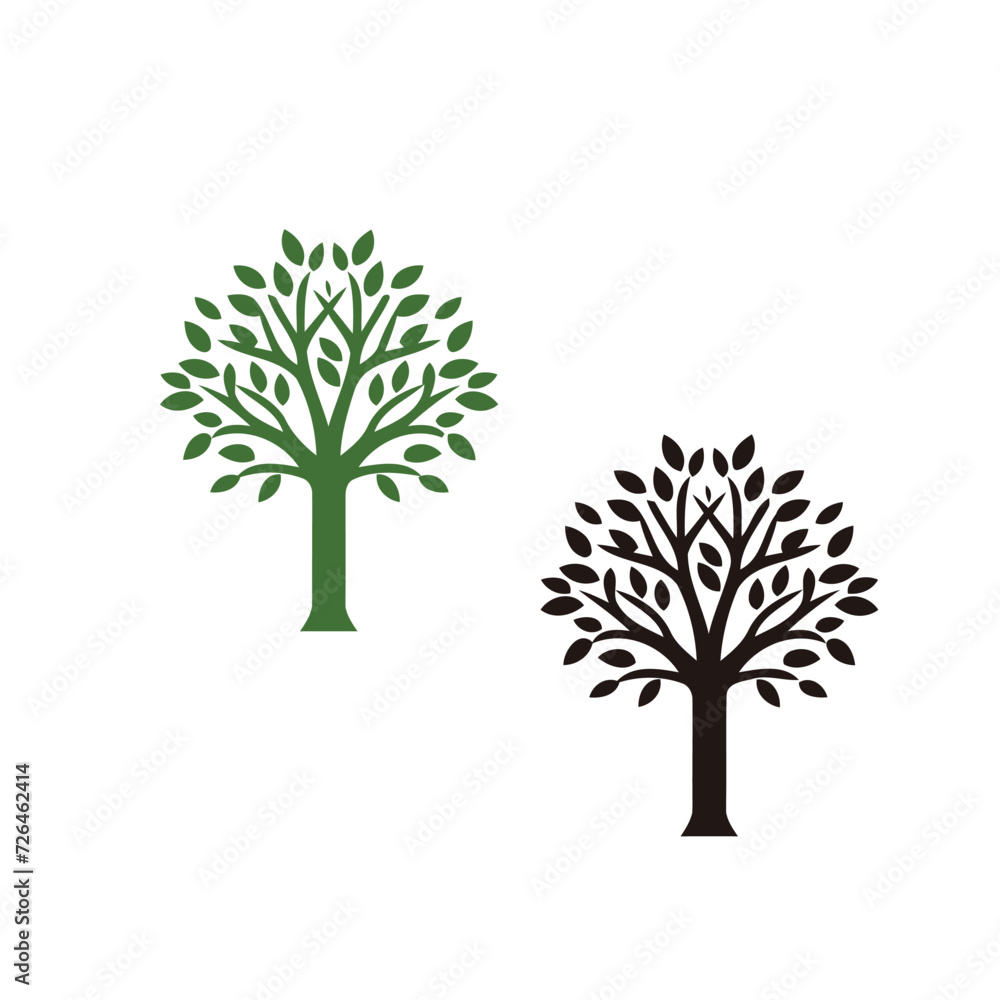 Tree logo icon template design. Garden plant natural line symbol. Green branch with leaves business sign. Vector illustration. Tree logo icon template design. Garden plant natural line symbol. Green branch with leaves business sign. Vector illustration.