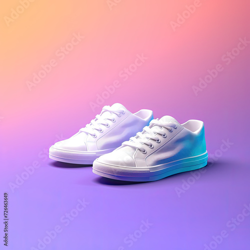 Blank White Sneakers on Colorful Background - Generative AI