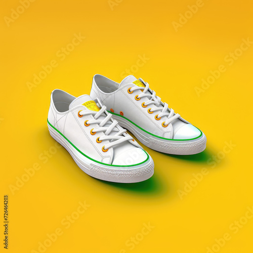 Modern White Shoes with Green and Yellow Accents - Generative AI