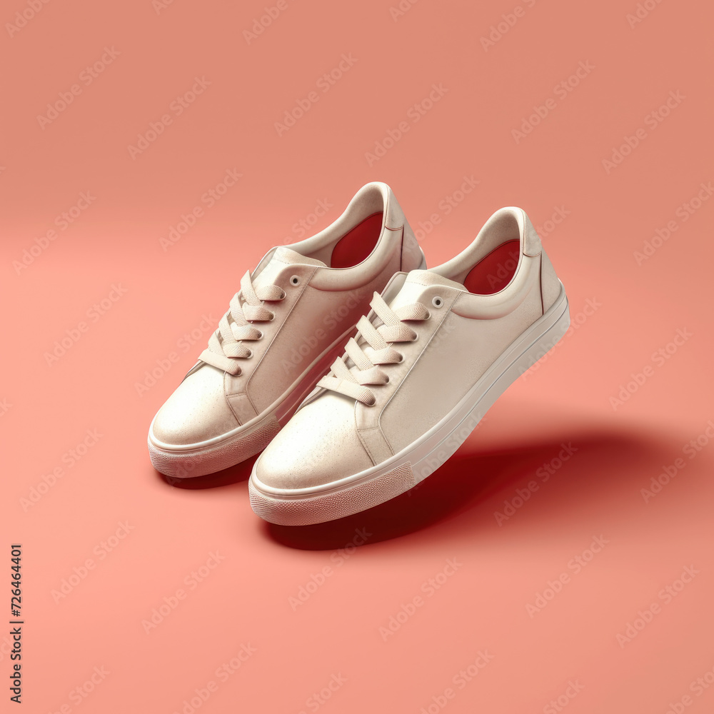 Casual Blank White Footwear on a Peach Background - Generative AI