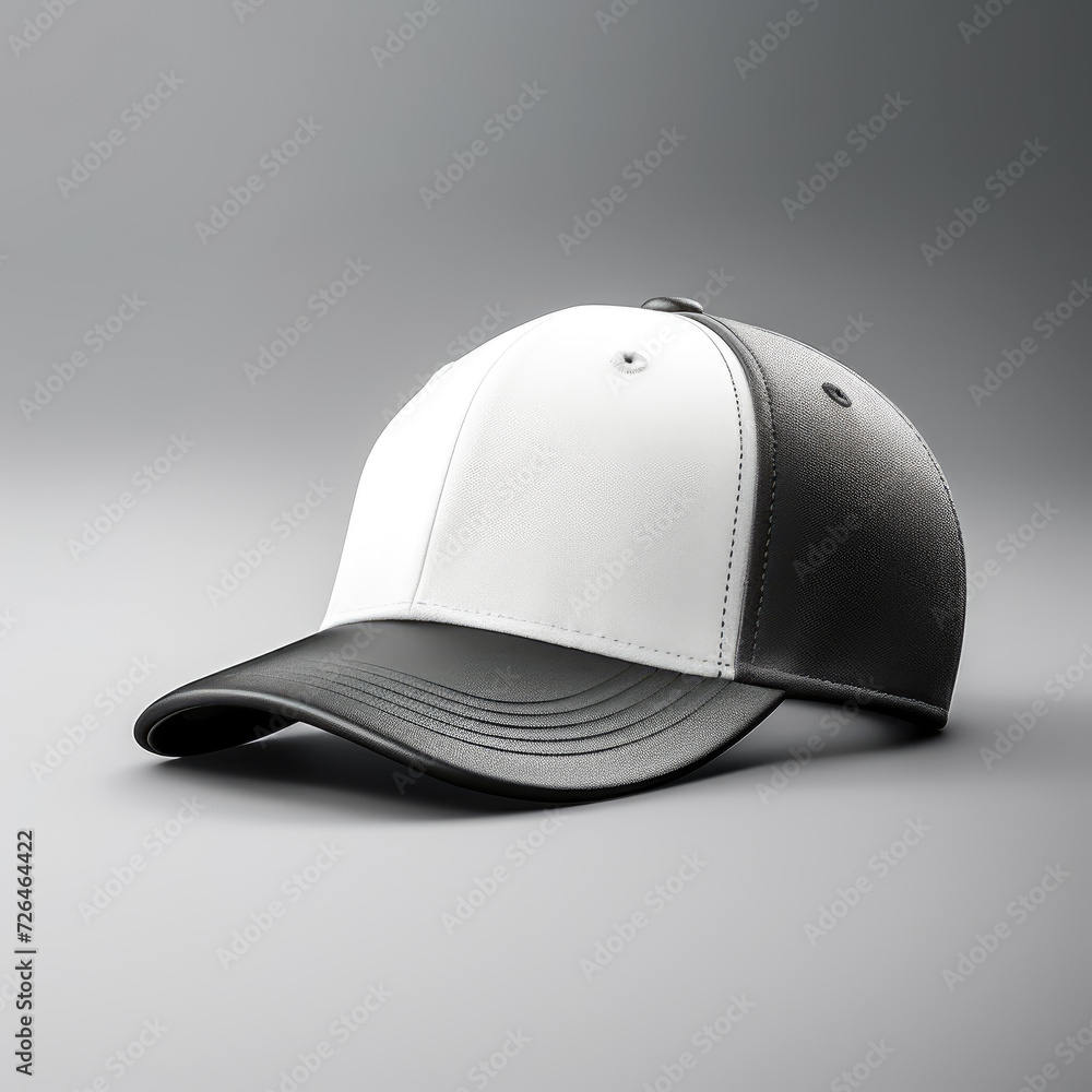 Fototapeta premium Stylish Black and White Cap on Grey Background - Generative AI