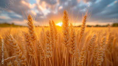 wheat field at sunset - The enlarged mature wheat is showing in golden hour