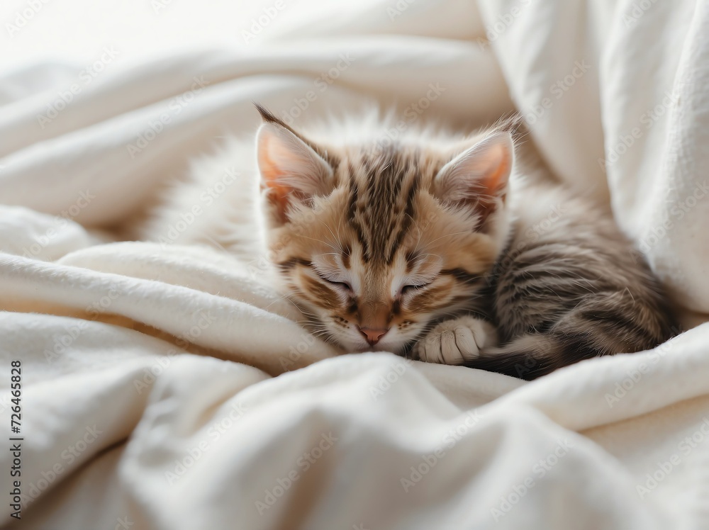 Cute kittens sleeping on plain white background from Generative AI