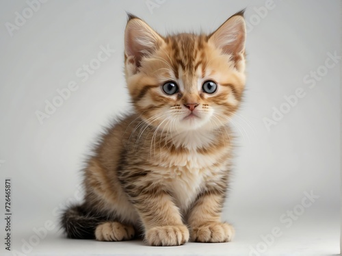 Cute chubby kitten on plain white background from Generative AI © Arceli