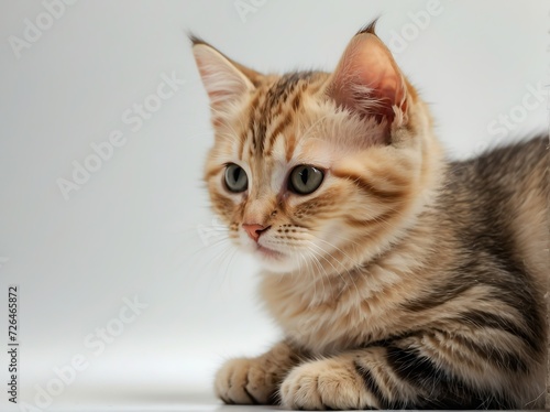 Cute chubby kitten on plain white background from Generative AI