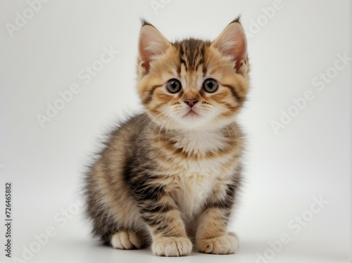 Cute chubby kitten on plain white background from Generative AI © Arceli