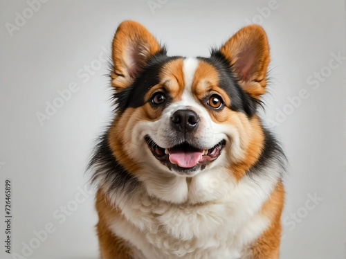 Cute chubby dog on plain white background from Generative AI