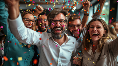 A group of people celebrating success at work.