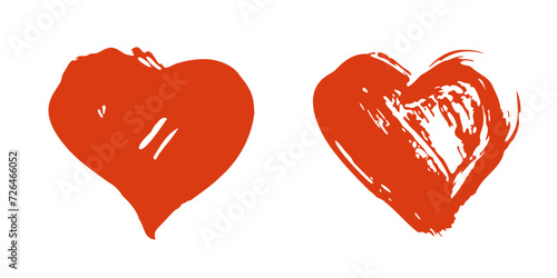 Grunge hearts,abstract distress ink texture.Hand-drawn gouache romantic decoration for Valentine Day.Love symbol,festive design for holiday February 14.Watercolor smear,roughness and scuffs.Isolated