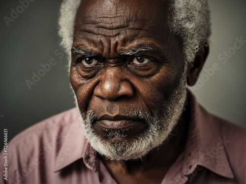 Angry grumpy senior elderly black african man looking at the camera from Generative AI