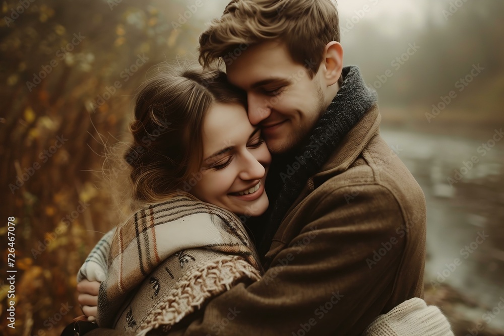 Happy couple in love, man and woman hugging, close-up. Valentine's Day. Generated ai Happy couple in love, man and woman hugging, close-up. Valentine's Day. Generated ai