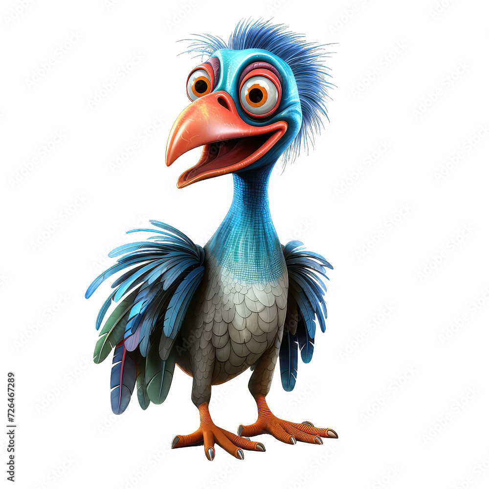 peacock 3d cartoon character on white