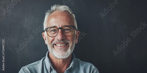 Close Up Portrait of a Cheerful Senior Man with Gray Hair photo