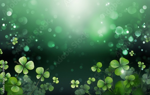 Saint patricks day illustration with flying clover leaves. st patrick's day greetings concept on a green background with clover leaves