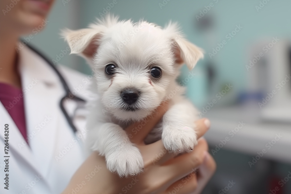 Veterinarian examining a cute puppy dog, check the body with a veterinarian. Puppy at the vet, veterinary concept. Veterinarian examining a cute puppy dog, check the body with a veterinarian. Puppy at the vet, veterinary concept.