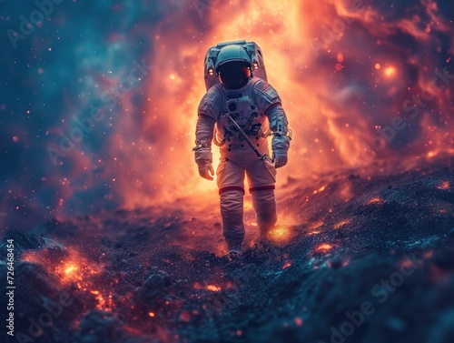 astronaut walking on a planet