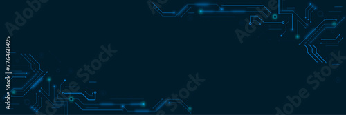 High-tech circuit board connection system concept. Vector abstract technology illustration Circuit board on dark blue background. photo