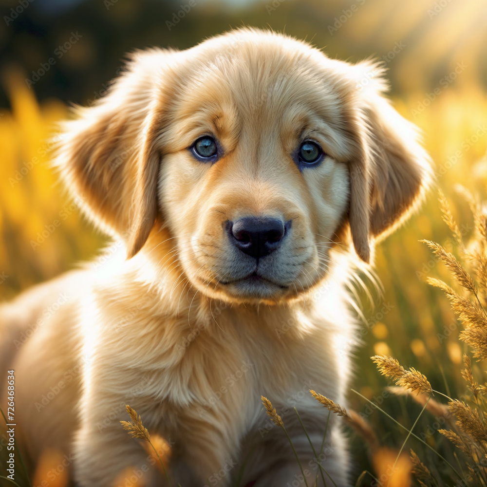 golden retriever puppy on grass, generative AI golden retriever puppy on grass, generative AI