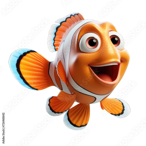 3d cartoon cute fish orange blue isolated on Transparent background