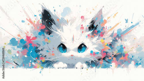 Blue Eyed Kitten Amidst Splashes of Color - Generative AI