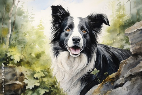 Border Collie Watercolor Painting Dog Portrait