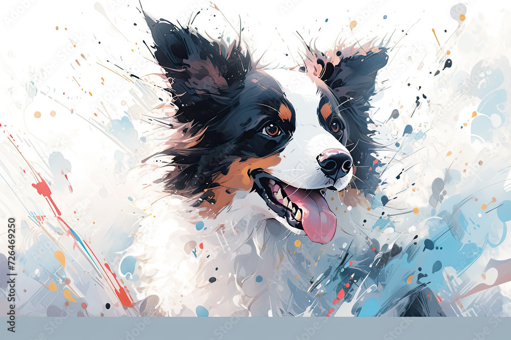 Happy Puppy Amidst Splashes of Color - Generative AI Happy Puppy Amidst Splashes of Color - Generative AI