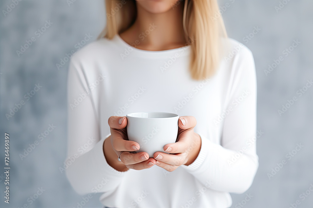 Woman in White Holding a White Bowl - Generative AI Woman in White Holding a White Bowl - Generative AI