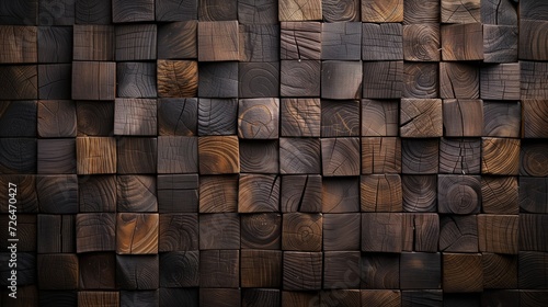Modern Artistic Wooden Block Collage 3D Cube Wall Texture