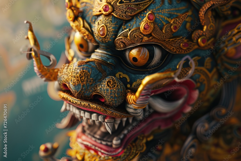 A detailed view of a dragon statue. Ideal for fantasy-themed designs or as a symbol of power and strength A detailed view of a dragon statue. Ideal for fantasy-themed designs or as a symbol of power and strength