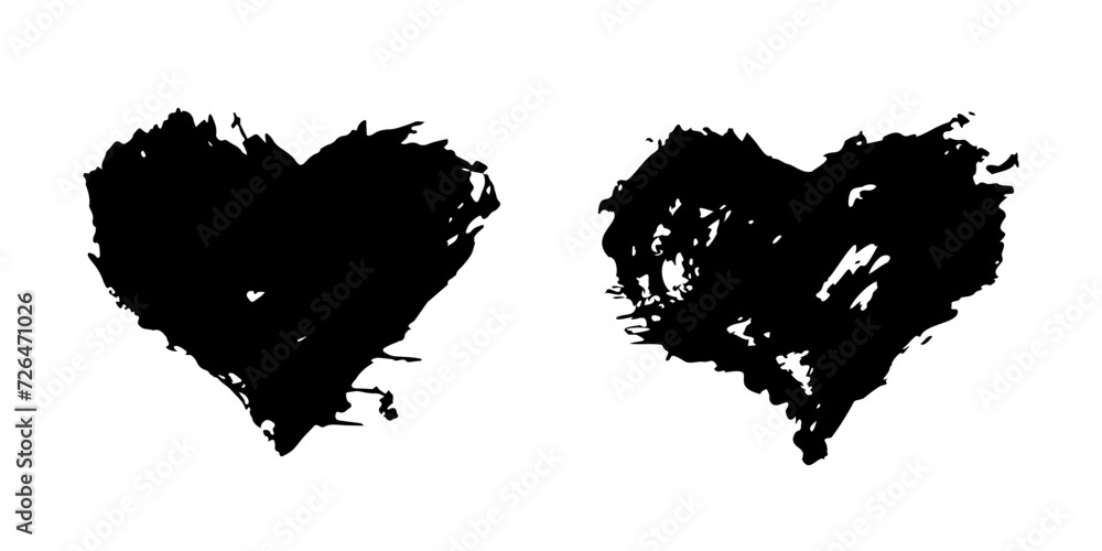 Grunge hearts,abstract distress ink texture.Hand-drawn gouache romantic decoration for Valentine Day.Love symbol,festive design for holiday February 14.Watercolor smear,roughness and scuffs.Isolated Grunge hearts,abstract distress ink texture.Hand-drawn gouache romantic decoration for Valentine Day.Love symbol,festive design for holiday February 14.Watercolor smear,roughness and scuffs.Isolated