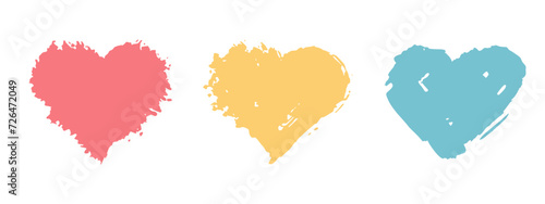 Grunge hearts,abstract distress ink texture.Hand-drawn gouache romantic decoration for Valentine Day.Love symbol,festive design for holiday February 14.Watercolor smear,roughness and scuffs.Isolated