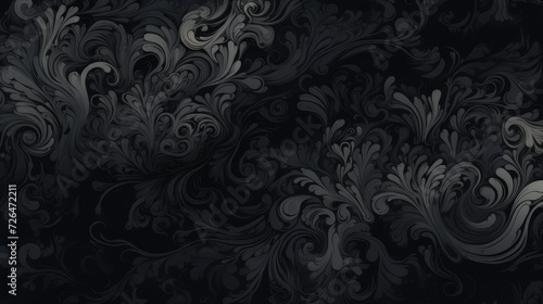 Elegant Black Inky Swirls. Swirling inky patterns on a black background evoke elegance.
