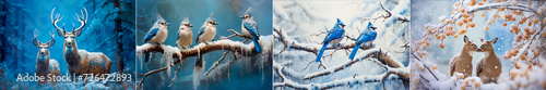 Enjoy the awe-inspiring beauty of nature in one image. Unique and breathtaking blue jays captured during a snowstorm. A great addition to the interior of your home or office.