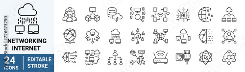 related to networking internet line icons. Editable stroke. Vector illustration