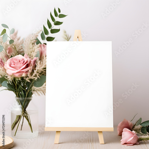 wedding signage mockup with no text with flowers in background, bright, minimal