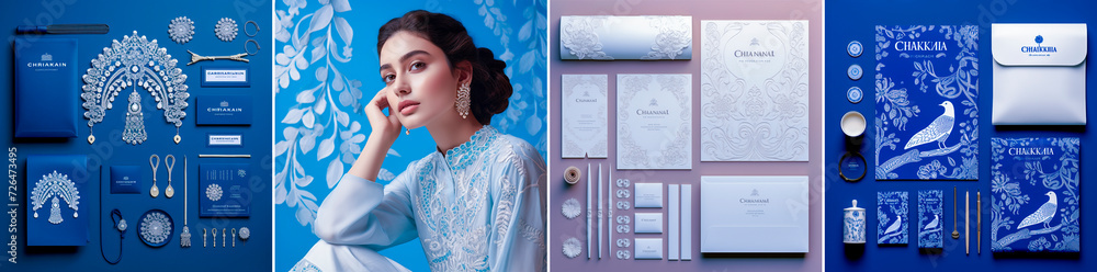 Create a unique and attractive brand identity for your chikankari Incorporate traditional Indian motifs and embroidery into your brand's visual identity Embody elegance and femininity in your branding - obrazy, fototapety, plakaty 