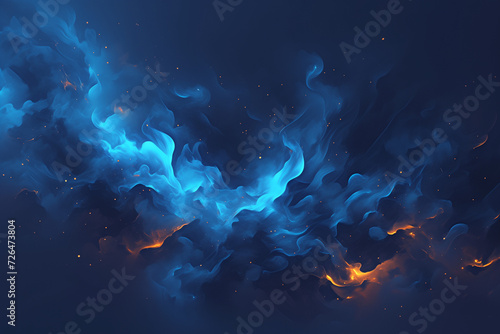  illustration of abstract heavy smoke with burning fire flames on blue background Generative AI © Wildwood