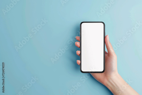 3D Hand holding mobile phone with empty screen. 
