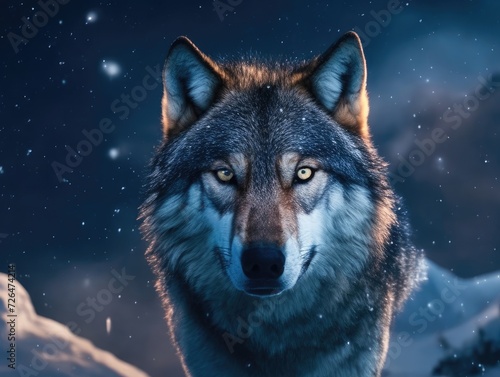 Portrait of wolf on nature background. Polar wolf.