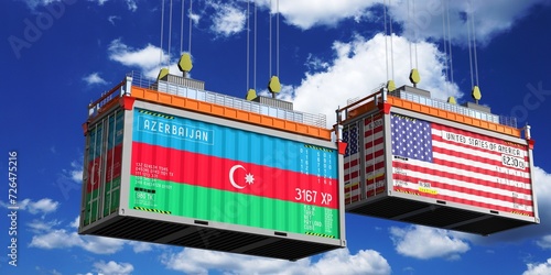 Shipping containers with flags of Azerbaijan and USA - 3D illustration