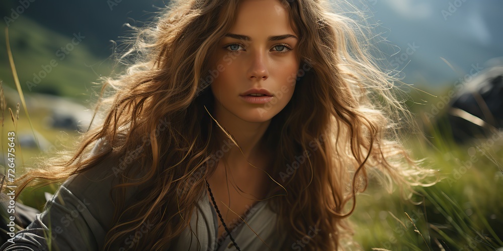 Beautiful lady woman girl female face portrait at nature outdoor background landscape. Freedom and vacation spiritual Beautiful lady woman girl female face portrait at nature outdoor background landscape. Freedom and vacation spiritual