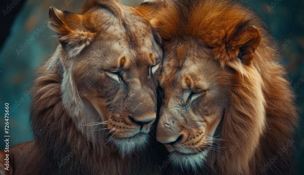 lion and lioness in a moment full of tenderness