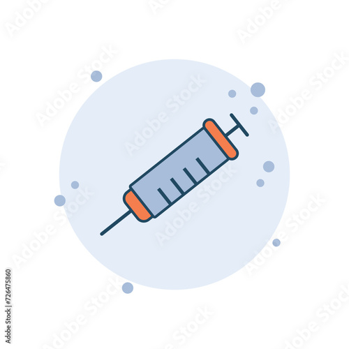 Cartoon syringe icon vector illustration. Injection on bubbles background. Needle sign concept.