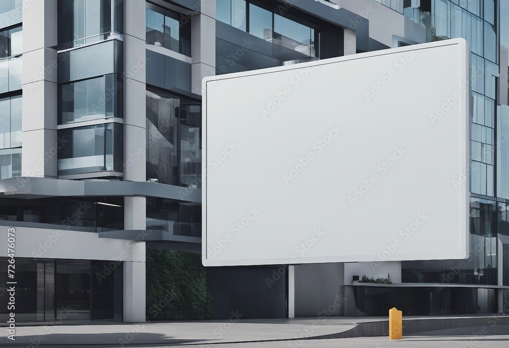Mock up template Big horizontal white blank signboard advertising billboard on modern building wall Mock up template Big horizontal white blank signboard advertising billboard on modern building wall